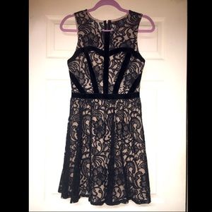 Nude dress, black lace overlay